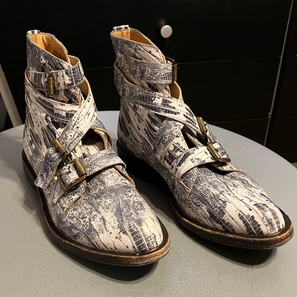 John Fluevog Darin Snake White Ankle Boot
